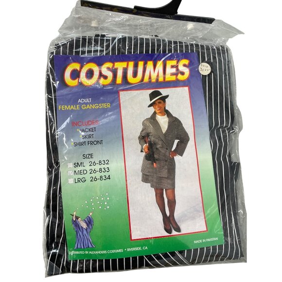 Alexanders Costumes Female Gangster Mob Costume Size Medium Black Striped NEW - Picture 2 of 7